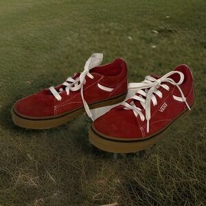 Youth Kids Size 3.5 Red Suede Vans Skate Shoes Sneakers Great Condition